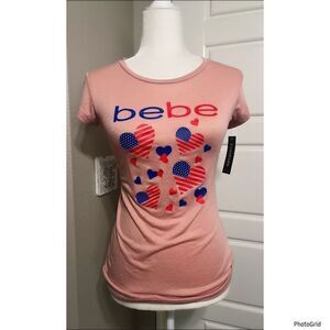 bebe Short Sleeve American Flag Hearts T